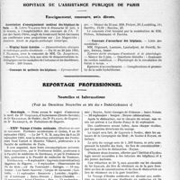2028 - Page 2021 - Partie professionnelle, Hygiène, Assistance, Mutualité, Intérêts corporatifs, Variétés. Faculté de médecine de Paris. Enseignement et actes de la Faculté / Hôpitaux de l’assistance publique de Paris. Enseignement, concours, avis divers / Reportage professionnel. Nouvelles et Informations, (Voir les Dernières Nouvelles en tête des « Demi-Colonnes »). Nécrologie [Drs Coquand, Enjalran, Pajaud, Bazerque] / XXIVe Voyage d’études médicales
