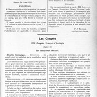 2072 - Page 2065 - Partie scientifique. L'Actualité Scientifique. Les Sociétés Savantes. Paris. Les infirmes de la hanche, leur traitement chirurgical, (Soc. de Méd. de Paris ; 28- 2-1931) / Société de thérapie et d'éducation physiques. Séance du 8 mai 1931. L’héliothérapie / Les Congrès. XXXe Congrès français d’Urologie, (Suite). Les contusions rénales. Néphrites traumatiques