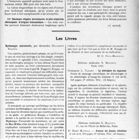 2074 - Page 2067 - Partie scientifique. L'Actualité Scientifique. Les Congrès. XXXe Congrès français d’Urologie, (Suite). Les contusions rénales. Thromboses et anévrysmes des vaisseaux rénaux d’origine traumatique / Douleurs rénales persistantes et péri-néphrites chroniques d’origine traumatique / Les Livres. Mythologie universelle, par Alexandre Haggerty Krappe / Le bréviaire du masseur, par Professeur L. Tabary, Éditions médicales N. Maloine, Paris 1931 / Autour du drame vénérien, par Dr Henri Mathias, Éditions médicales N, Maloine, Paris