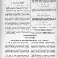 2075 - Page 2068 - Partie scientifique. L'Actualité Scientifique. Les Livres. Autour du drame vénérien, par Dr Henri Mathias, Éditions médicales N, Maloine, Paris / La sciatique. Clinique et thérapeutique, par J. A. Chavany, G. Doin et Cie, éditeurs, Paris / Les livres qui viennent de paraître... / Thérapeutique. Le maltosage des bouillies envisagé du point de vue « pratique »