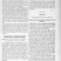 2148 - Page 2139 - Partie scientifique. L'Actualité Scientifique. Les Sociétés Savantes. Paris. Erythromélie de Pick-Herxheimer et paraspasme facial bilatéral. Amélioration par la diélèctrolyse (ou ionisation) transcérébrale de magnésium, (Soc. méd. des Hôp. de Paris ; 27-2-1931.) / Sur l’importance de l’intoxication mercurielle chronique chez les employés des tirs forains, (Soc. méd. des hôp. de Paris ; 27-2-1931.) / Toulouse. Société de médecine, chirurgie et pharmacie. Formes vomitives des tumeurs cérébrales de la fosse postérieure / Contribution à l’étude des méningites lymphocytiques curables