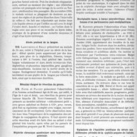 2221 - Page 2212 - Partie scientifique. L’Actualité Scientifique. Les Sociétés Savantes. Lyon. Société nationale de médecine et des Sciences médicales. Héminéphrectomie d’un rein en fer-à-cheval lithiasique / Kyste lutéinique de l’ovaire / Abcès profond de la langue / Résultat éloigné de résection du genou / Néphrite chronique azotémique sans hypertension artérielle / Encéphalite basse, à forme polynévritique, chez la femme d’un parkinsonien poste-encéphalitique / Variations de l’équilibre protéique du sérum aux différentes périodes de la syphilis acquise de l’adulte