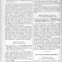 2225 - Page 2216 - Partie scientifique. L’Actualité Scientifique. Les Livres. La vaccination contre la tuberculose par le B. C. G, par Dr R. Chaussinand, Gaston Doin et Cie, Paris / Radiologie de l’estomac et du duodénum, par Pr Ramond et C. Jacquelin, Éditions médicales, N. Maloine, Paris / Les livres qui viennent de paraître…