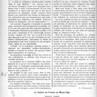 2229 - Page 2220 - Partie professionnelle, Hygiène, Assistance, Mutualité, Intérêts corporatifs, Variétés. Travaux Originaux. L’actualité bibliographique. Psychologie des études médicales et des aptitudes médicales, Professeur P. Chavigny [G. Duchesne] / Le théâtre en France au Moyen-âge, Gustave Cohen [G. Duchesne]