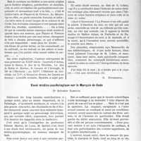 2230 - Page 2221 - Partie professionnelle, Hygiène, Assistance, Mutualité, Intérêts corporatifs, Variétés. Travaux Originaux. L’actualité bibliographique. Le théâtre en France au Moyen-âge, Gustave Cohen [G. Duchesne] / Essai médico-psychologique sur le Marquis de Sade, Dr Salvator Sarfati [G. Duchesne]