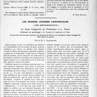 2234 - Page 2225 - Partie professionnelle, Hygiène, Assistance, Mutualité, Intérêts corporatifs, Variétés. Travaux Originaux. Jurisprudence. Subventions communales à un médecin. Décisions de jurisprudence. Interdiction d’allocations médicales [Dr Paul Boudin] / Les grandes journées chirurgicales. « Une rétrospective », La leçon inaugurale du Professeur J.-L. Faure. Le premier Professeur nommé à la Faculté de Paris et la première leçon inaugurale faite après la guerre, par le Dr L. Dartigues