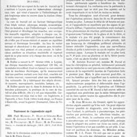2290 - Page 2281 - Partie scientifique. L’actualité Scientifique. Les Sociétés Savantes. Paris. L’adaptation au travail des tuberculeux chirurgicaux, (Académie de médecine ; 26-5-1931.) / Traitement de l’appendicite aiguë, (Société de chirurgie ; 13-5 ; 20-5 ; 3 et 10-6- 1931)