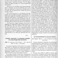 2291 - Page 2282 - Partie scientifique. L’actualité Scientifique. Les Sociétés Savantes. Paris. Traitement de l’appendicite aiguë, (Société de chirurgie ; 13-5 ; 20-5 ; 3 et 10-6- 1931) / Accidents consécutifs à la persistance prolongée d’un corps étranger dans une bronche, (Soc. méd. des Hôp. de Paris ; 13-3-1931.) / La récurrentothérapie de la paralysie générale, (Soc. de Médecine de Paris ; 13-3-1931.)