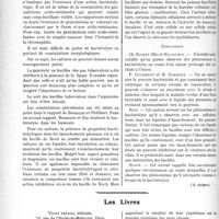 2295 - Page 2286 - Partie scientifique. L’actualité Scientifique. Les Congrès. VIIe Congrès national de la Tuberculose, Bordeaux, 30 mars-2 avril 1931. Le problème de la bactériolyse du bacille tuberculeux, rapporteurs : Professeur Bezançon. Dr Philibert, Dr Bue et Dr Paraf / Les Livres. Les grandes endémies tropicales, Vigot frères, éditeurs, Paris