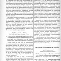 2297 - Page 2288 - Partie scientifique. L’actualité Scientifique. Les Livres. L’hygiène alimentaire des Juifs devant la science moderne, par Dr D. Schapiro, Éditions Crelji, Paris / Considérations cliniques et thérapeutiques sur la blennorragie chez l’homme et chez la femme, par Dr. L. Boulanger, Amédée Legrand, éditeur, Paris / Les livres qui viennent de paraître...
