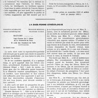 2310 - Page 2301 - Partie professionnelle, Hygiène, Assistance, Mutualité, Intérêts corporatifs, Variétés. Travaux Originaux. L’actualité Professionnelle. Les grandes journées chirurgicales. « Une rétrospective ». La leçon inaugurale du Professeur J.-L. Faure Professeur de gynécologie à la Faculté de médecine de Paris, par le Dr L. Dartigues, (Suite et fin) / La sage-femme gynécologue