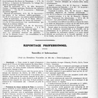 2314 - Page 2305 - Partie professionnelle, Hygiène, Assistance, Mutualité, Intérêts corporatifs, Variétés. Faculté de médecine de Paris. Enseignement et actes de la Faculté / Reportage professionnel. Nouvelles et Informations, (Voir les Dernières Nouvelles en tête des « Demi-Colonnes »). Nécrologie [Drs Prost, Varnière, Boutiron, Soret] / Fondation du choeur médical de Paris