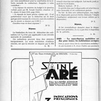 2321 - Page 2312-LX - Correspondance. Fiscalité. Un dispensaire gratuit est exempt de patente / La contribution mobilière est due pour toutes les habitations occupées