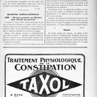 2322 - Page LXI-2313 - Correspondance. Fiscalité. La contribution mobilière est due pour toutes les habitations occupées / Questions médico-militaires. Recours gracieux au Ministre pour obtenir une pension
