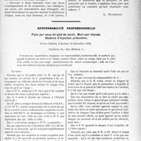 2364 - Page 2355 - Partie professionnelle, Hygiène, Assistance, Mutualité, Intérêts corporatifs, Variétés. Travaux Originaux. L’actualité professionnelle. La discussion au sénat de la loi Armbruster. — Le vote de l’article premier. — Singulière opposition du professeur Ch. Richet [G. Duchesne] / Responsabilité professionnelle. Plaie par coup de pied de mulet. Mort par tétanos. Absence d’injection préventive [Dr Paul Boudin]