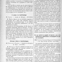 2429 - Page 2420 - Partie scientifique. L'Actualité Scientifique. Les Sociétés Savantes. Paris. Toxicité et activité de quelques hypnotiques de la série barbiturique, (Académie de médecine ; 16-6-1931.) / Embolectomie pour embolie artérielle, (Société de chirurgie ; 25-3-1931.) / A propos du bactériophage, (Société de chirurgie ; 25-3-1931.) / Chirurgie réduite et bactériophages, (Société des chirurgiens de Paris ; 19-6-1931.) / Forme latente de l’artérite pulmonaire, dite primitive, (Soc. méd. des hôpitaux de Paris ; 20-3-1931.) / Un cas mortel de maladie de Quincke, avec crises douloureuses abdominales, accompagnées de spasmes vasculaires, (Soc. méd. des hôp. de Paris ; 20-3-1931.)