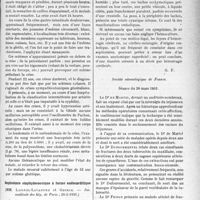 2430 - Page 2421 - Partie scientifique. L'Actualité Scientifique. Les Sociétés Savantes. Paris. Un cas mortel de maladie de Quincke, avec crises douloureuses abdominales, accompagnées de spasmes vasculaires, (Soc. méd. des hôp. de Paris ; 20-3-1931.) / Septicémie staphylococcique à forme endocarditique, (Soc. médicale des hôp. de Paris ; 20-3-1931.) / Société odontologique de France. Séance du 28 mars 1931