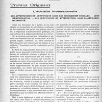 2435 - Page 2426 - Partie professionnelle, Hygiène, Assistance, Mutualité, Intérêts corporatifs, Variétés. Travaux Originaux. L’Actualité Professionnelle. Les attestations et certificats dans les assurances sociales. — Leur rémunération. — Les certificats et attestations dans l’assurance-maternité [G. Duchesne]