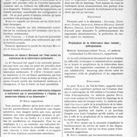 2502 - Page 2493 - L’Actualité Scientifique. La Presse. Les Congrès. VIIe Congrès national de la Tuberculose, (Suite et fin). Le diagnostic de l’activité de la tuberculose pulmonaire, discussion du rapport de Mm. Leuret et Caussimon / Conférence du docteur Burnand sur l’état actuel du traitement de la tuberculose pulmonaire / Comment rendre accessible aux tuberculeux indigents le traitement par le pneumothorax à l’hôpital, au sanatorium-hôpital et au dispensaire ?, Dr Küss, rapporteur / Prophylaxie de la tuberculose dans l’armée métropolitaine, médecin lieutenant-colonel Pilod, et médecin commandant Le Bourdelles, rapporteurs