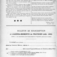 2535 - Page 2526-LXVI - Correspondance. Divers. Incapacité de recevoir un legs d’un malade ou du médecin qui l’a soigné / Anthologie. Sonnet / Bulletin de souscription à l’agenda-memento du praticien (édit. 1932)