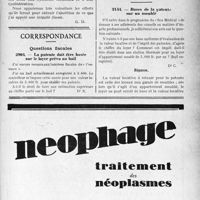 2588 - Page LI-2579 - A travers l’officiel. La patente sur les locaux d’habitation / Correspondance. Questions fiscales. La patente doit être basée sur le loyer prévu au bail / Bases de la patente sur un meublé