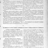 2618 - Page 2609 - Partie scientifique. Travaux Originaux. La thérapeutique au goût du jour. On ne doit pas oublier que le chaud et le froid, d’application facile, peuvent souvent guérir d’une manière simple la douleur et l'inflammation dans les affections abdominales, d’après les travaux du Dr. G. Métivet, ainsi que ceux des Docteurs H. Dausset et A. Chenilleau. Les cas où il ne faut pas lutter contre la douleur abdominale / Le chaud et le froid contre la douleur et contre l'inflammation de l'abdomen