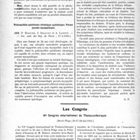 2623 - Page 2614 - Partie scientifique. L’Actualité Scientifique. Les Sociétés Savantes. Paris. Un cas français de pellagre avec paraplégie, (Soc. méd. des hôp. de Paris ; 17-4-1931.) / Poliomyélite antérieure chronique syphilitique. Forme pseudo-myopathique, (Soc. méd. des hôp. de Paris ; 17-4-1931.) / Action sur la tolérance hydrocarbonée du drainage des voies biliaires dans un cas de diabète et de lithiase associés, (Soc. méd. des hôp. de Paris ; 17-4-1931.) / Les Congrès. VIe Congrès international de Thalassothérapie, (Berck-Plage ; 26-27-28 mai 1931.)