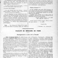 2640 - Page 2631 - Partie professionnelle, Hygiène, Assistance, Mutualité, Intérêts corporatifs, Variétés. Travaux Originaux. La page sans médecine... Ou / Faculté de médecine de Paris. Enseignement et actes de la Faculté