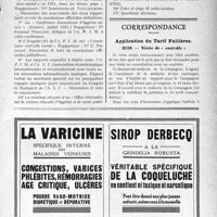 2646 - Page XLIX-2637 - A travers l’officiel. A.P.I.M, (Association professionnelle internationale des médecins) / Correspondance. Application du Tarif Fallières. Visite de « contrôle »