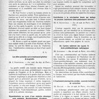 2685 - Page 2676 - Partie scientifique. L'Actualité Scientifique. Les Sociétés Savantes. Paris. Quand une infirmité par blessure de nerf est-elle définitive ?, (Société de chirurgie ; 15-4-1931.) / Les idées actuelles sur le traitement général de la goutte, (Soc. méd. des hôp. de Paris ; 10-4-1931.) / Hypochlorémie au cours d’une néphrite chronique avec azotémie. Rechloruration. Accidents, (Soc. méd. des hôp. de Paris ; 24-4-1931.) / Contribution à la vaccination locale par lardage du poumon (injections intra-pulmonaires directes), (Soc. de méd. de Paris ; 10-4-1931.) / De l’action indirecte des rayons X. Auto-protéinothérapie radiologique, (Soc. de méd. de Paris ; 10-4-1931.) / L’écartement anormal des oreilles ; nouvelle technique de correction, (Soc. de méd. de Paris ; 10-4-1931.)
