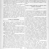 2749 - Page 2740 - Partie scientifique. L'Actualité Scientifique. Les Sociétés Savantes. Paris. Le B. C. G, (Académie de médecine ; 21-7-1931.) / A propos du bactériophage, (Société de Chirurgie ; 22-4-1931.) / La récurrentothérapie, (Soc. de thérapeutique de Paris; 11-3-1931.) / L’argent colloïdal irradié dans les affections génito-urinaires à coli-bacilles, (Soc. de thérapeutique de Paris ; 11-3-1931.)