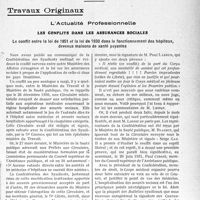2754 - Page 2745 - Partie professionnelle, Hygiène, Assistance, Mutualité, Intérêts corporatifs, Variétés. Travaux Originaux. L’Actualité Professionnelle. Les conflits dans les assurances sociales. Le conflit entre la loi de 1851 et la loi de 1930 dans le fonctionnement des hôpitaux, devenus maisons de santé payantes [G. Duchesne]