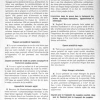 2820 - Page 2811 - Partie scientifique. L’actualité Scientifique. Les Sociétés Savantes. Paris. Les complications de la gastro-entérostomie, (Soc. de Médecine de Paris ; 25-4-1931.) / Traitement des infections septiques diffuses du derme et de l’hypoderme par injections intradermiques et sous-cutanées de glycérine phéniquée au 1/30e, (Soc. de méd. de Paris ; 8-5-1931.) / A propos d’un cas de tumeur fibreuse de l’estomac, (Soc. de méd. de Paris ; 8-5-1931.) / Un cas d’éventration du diaphragme gauche, d’origine vraisemblablement congénitale. Syndrome pseudo-pleurétique avec dextrocardie, (Soc. de méd. de Paris ; 8-5-1931.) / Société des chirurgiens de Paris. Séance du 15 mai 1931