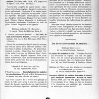 2824 - Page 2815 - Partie scientifique. L’actualité Scientifique. Les Livres. Appareil respiratoire, par Pierre Pruvost, G, Doin et Gie, éditeurs, Paris / Conférences de clinique médicale pratique, par Dr Louis Ramond, Vigot, frères, éditeur, Paris / Les tours de main du mécanicien dentiste, par H. Troyes, Éditions médicales N. Maloine, 1931 / Consultations sur les maladies des voies digestives, par Dr René Gaultier, Librairie J.-B. Baillière et Fils, Paris / Les livres qui viennent de paraître...