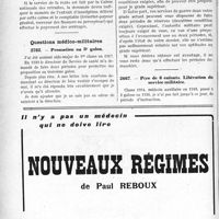 2847 - Page 2838-LVIII - Correspondance. Accidents du Travail. Assujettissement. Révision. Allocations aux accidentés anciens / Questions médico-militaires. Promotion au 3e galon / Père de 6 enfants. Libération du service militaire