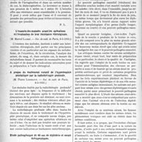 2881 - Page 2872 - Partie scientifique. L'Actualité Scientifique. Les Sociétés Savantes. Paris. Invagination aiguë des nourrissons et lavement baryté, (Société de chirurgie ; 6-5 1931.) / L’examen des malades avant les opérations et l’évaluation de leur résistance chirurgicale, (Soc. de méd. de Paris, 8-5-1931.) / A propos du traitement curatif de l’hypertrophie prostatique par la radiothérapie profonde, (Soc. de méd. de Paris, 8-5-1931.) / Etude pathogénique de 40 cas de diphtérie et essais thérapeutiques, (Soc. méd. des hôp. de Paris, 17-4-1931.)