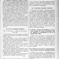 2882 - Page 2873 - Partie scientifique. L'Actualité Scientifique. Les Sociétés Savantes. Paris. Etude pathogénique de 40 cas de diphtérie et essais thérapeutiques, (Soc. méd. des hôp. de Paris, 17-4-1931.) / Diphtéries malignes et sérothérapie, (Soc. méd. des hôp. de Paris ; 1-5-1931.) / Sur un cas de méningite ascaridienne, (Société de thérapeutique ; 10-6-1931.) / Société scientifique française de chirurgie réparatrice, plastique et esthétique. Séance du 15 mai 1931