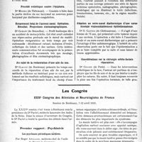 2883 - Page 2874 - Les Congrès. XXXVe Congrès des Aliénistes et Neurologistes de France, Session de Bordeaux, 7-12 avril 1931. Premier rapport : Psychiatrie. Les psychoses périodiques tardives, par Roger Anglade