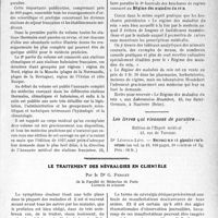 2886 - Page 2877 - Partie scientifique. L'Actualité Scientifique. Les Livres. Annuaire médical des stations thermales et climatiques françaises. Sanatoriums-Maisons de santé / Régime des maladies du rein, Éditions diététiques Heudebert / Les livres qui viennent de paraître... / Le traitement des névralgies en clientèle, par le Dr G. Perget