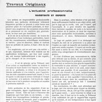 2888 - Page 2879 - Partie professionnelle, Hygiène, Assistance, Mutualité, Intérêts corporatifs, Variétés. Travaux Originaux. L’actualité professionnelle. Magistrats et experts [G. Duchesne]