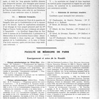 2908 - Page 2899 - Partie professionnelle, Hygiène, Assistance, Mutualité, Intérêts corporatifs, Variétés. Comptes rendus, documents, pièces officielles. Syndicat des Médecins du Bugey et du Pays de Gex, Réunion du .syndicat du 14 Juin 1931, à Divonne / Faculté de médecine de Paris. Enseignement et actes «de la Faculté