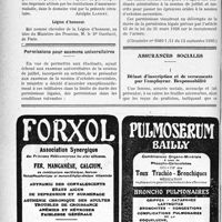 2913 - Page 2904-LVI - A travers l’officiel. Circulaire relative à l’organisation de la prévention (assurances sociales) / Légion d’honneur / Permissions pour examens universitaires / Assurances sociales. Défaut d’inscription et de versements par l'employeur. Responsabilité