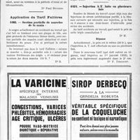 2922 - Page LXV-2913 - Correspondance. Fiscalité. Vaccination antitétanique et injection préventive de sérum / Application du Tarif Fallières. Section partielle de muscles de la main / Injection A.T. laite en plusieurs fois