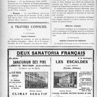 2931 - Page 2922-X - Dernières nouvelles. Dispensaires antituberculeux de l’Isère / Aesculape / Erratum / A travers l’officiel. Légion d’honneur / Soins aux pensionnés de guerre / Médecine coloniale / Médaille d’honneur des épidémies