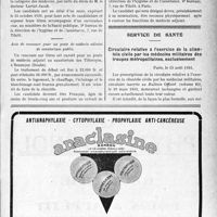 2932 - Page XI-2923 - A travers l’officiel. Médaille d’honneur des épidémies / Hygiène publique / Service de santé. Circulaire relative à l’exercice de la clientèle civile par les médecins militaires des troupes métropolitaines, exclusivement