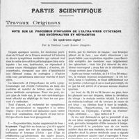 2938 - Page 2929 - Propos du jour. La défense internationale contre les stupéfiants. La toxicomanie envisagée comme problème de l’éducation [J. Noir] / Partie scientifique. Travaux Originaux. Note sur le processus d’invasion de l’ultra-virus cytotrope des encéphalites et névraxites. Un syndrome-signal, par le Docteur Louis Barot