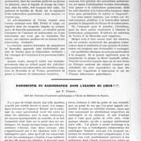 3008 - Page 2999 - Partie scientifique. Travaux Originaux. Clinique médicale des enfants, Hôpital des Enfants-Malades. Broncho-pneumonies simples et tuberculose pulmonaire dans la rougeole des enfanté. Difficultés du diagnostic, professeur P. Nobécourt / Radioscopie ou radiographie dans l’examen du cœur ?, par P. Perrin