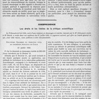 3032 - Page 3023 - Partie professionnelle, Hygiène, Assistance, Mutualité, Intérêts corporatifs, Variétés. Travaux Originaux. L’Actualité Professionnelle. Subventions communales à un médecin / Jurisprudence. Les droits et les limites de la critique scientifique