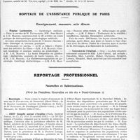 3046 - Page 3037 - Partie professionnelle, Hygiène, Assistance, Mutualité, Intérêts corporatifs, Variétés. Faculté de médecine de Paris. Renseignement et actes de la Faculté / Hôpitaux de l’assistance publique de Paris. Enseignement, concours, avis divers / Reportage professionnel. Nouvelles et Informations. Nécrologie [Docteurs Fournaise, Rouchon, Boulard, M. Maurice Lambert] / XVIIIe Congrès annuel d’hygiène