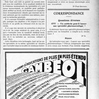 3070 - Page XIII-3061 - A travers l’officiel. Médecin spécialiste. Cabinets multiples / Correspondance. Questions diverses. Un médecin peut-il lancer une spécialité pharmaceutique ?